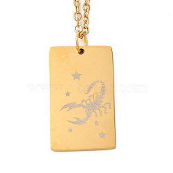 Golden 202 Stainless Steel Constellation Pendants Necklaces, Rectangle, Scorpio, 15.94 inch(40.5cm)(NJEW-K380-02G-01)