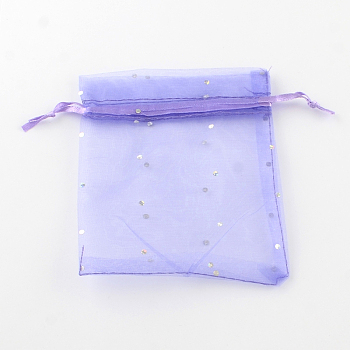 Rectangle Organza Bags with Glitter Sequins, Gift Bags, Medium Purple, 11x8cm