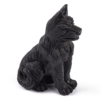 Natural Obsidian Wolf Figurines Statues for Home Office Desktop Feng Shui Ornament, 47~48x27~28x72~74mm