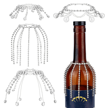 4Pcs Brass & Alloy Rhinestone Wine Bottle Decoration, for Party Bottle Decoration, Silver, 120mm