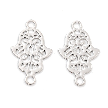 Long-Lasting Plated Brass Links Connector Charms, Religion Hollow Hamsa Hand, Platinum, 18.5x11x0.3mm, Hole: 1.6mm