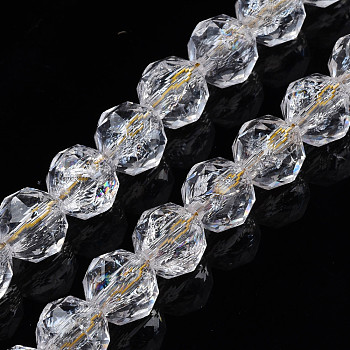 Transparent Crackle Glass Beads Strands, Faceted, Rondelle, Clear, 8x7.5mm, Hole: 1.2mm, about 50Pcs/strand, 14.96 inch(38cm)