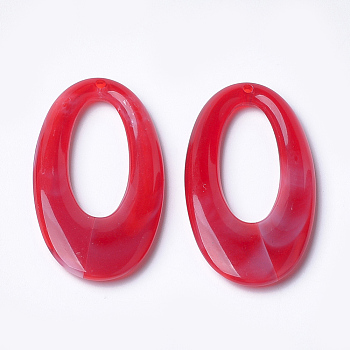 Acrylic Pendants, Imitation Gemstone Style, Oval, Crimson, 47x25x4.5mm, Hole: 1.8mm, about 170pcs/500g