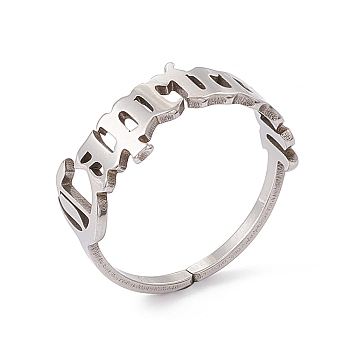 304 Stainless Steel Constellation Open Cuff Ring for Women, Capricorn, US Size 7 1/4(17.5mm)