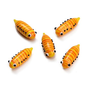 Handmade Lampwork Worm Figurines, for Home Office Desk Decoration, Orange, 30x11.5x9.5mm