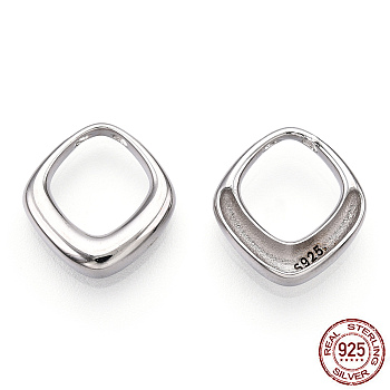 Rhodium Plated 925 Sterling Silver Charms, Rhombus, with S925 Stamp, Nickel Free, Real Platinum Plated, 12.5x12x3mm, Hole: 1mm