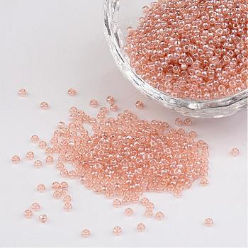 PeachPuff 11/0 Grade A Round Glass Seed Beads, Transparent Colours Lustered, 2x1.5mm, Hole: 0.3mm, about 3300pcs/50g