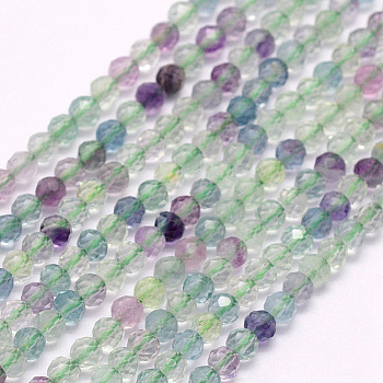 Natural Fluorite Beads Strands, Faceted, Round, 2~2.5x2mm, Hole: 0.2mm, about 158~205pcs/strand, 15.7~16.7 inch(40~42.5cm)