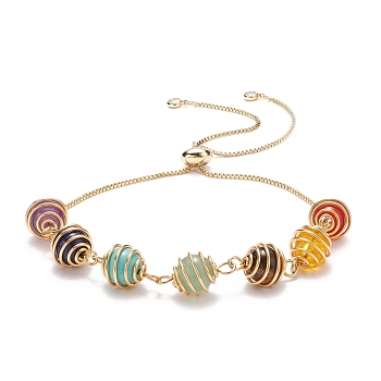 Natural & Synthetic Mixed Gemstone Braided Link Slider Bracelet, 7 Chakra Brass Wire Wrap Jewelry for Women, Golden, Beads: 17.5x10mm, Inner Diameter: 1-1/8~4 inch(2.8~10.1cm)