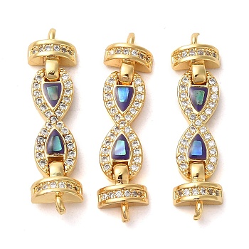 Rack Plating Brass Micro Pave Clear Cubic Zirconia Infinity Links Connector Charms, with Enamel & Shell, Real 18K Gold Plated, Long-Lasting Plated, Lead Free & Cadmium Free, Indigo, 8x30x4mm, Hole: 1.2mm