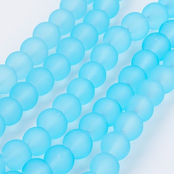 Transparent Glass Bead Strands, Frosted, Round, Light Sky Blue, 6mm, Hole: 1.3~1.6mm, about 140pcs/strand, 31.4 inch
