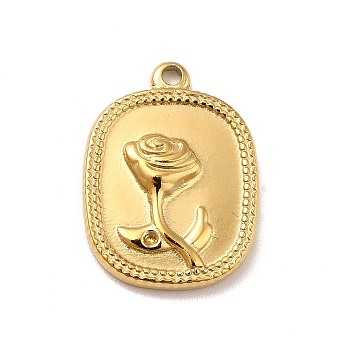Ion Plating(IP) 304 Stainless Steel Pendants, Rectangle with Rose, Real 18K Gold Plated, 18x13.5x2.5mm, Hole: 1.4mm