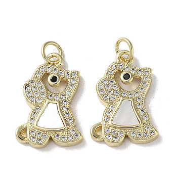 Brass Micro Pave Cubic Zirconia Pendants, with Shell, Real 18K Gold Plated, Dog, 20x13.5x3mm, Hole: 3mm