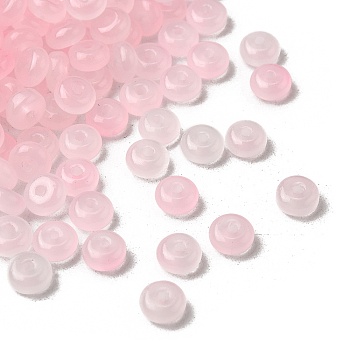 Baking Painted Imitation Jade Glass Beads, Rondelle, Pink, 6.5x3.5mm, Hole: 1.4mm, about 5000pcs/1000g