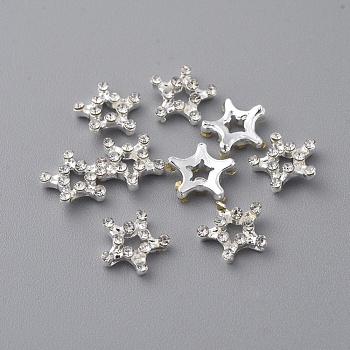 Alloy Cabochons, Nail Art Decoration Accessories, with  Glass Rhinestone, Star, Crystal, Platinum, 8x8mm