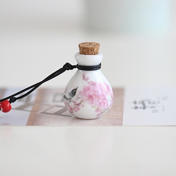 Porcelain Perfume Bottle Necklaces, Pendant Necklace, Pearl Pink, Pendnat: 37mm