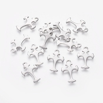 201 Stainless Steel Tiny Cross Charms, Stainless Steel Color, 14x9.5x1mm, Hole: 1.2mm