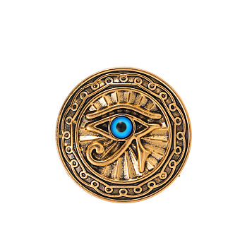 Eye of Ra Alloy & Plastic Brooch Pin, Alloy Badge for Backpack Clothes, Antique Golden, 39mm