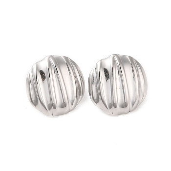 Flat Round 304 Stainless Steel Stud Earrings for Women, Stainless Steel Color, 19mm