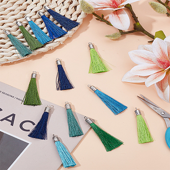 32Pcs 8 Colors Plastic Polyester Tassel Pendant Decorations, Mixed Color, 55~62x15x15mm, Hole: 2mm, 4pcs/color