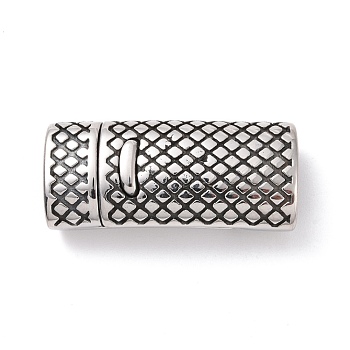 Tibetan Style 304 Stainless Steel Magnetic Clasps with Glue-in Ends, Rectangle, Antique Silver, 28x12x7.5mm, Hole: 5x10mm