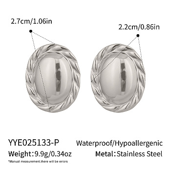 304 Stainless Steel Oval Stud Earrings, Silver, 27x22mm
