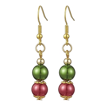 Baking Painted Pearlized Glass Pearl Dangle Earrings, with Iron Earring Hooks for Girl Women, Golden, 48x8.5mm