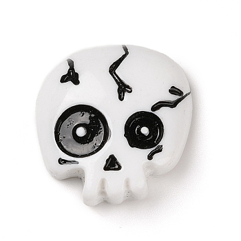 Skull Halloween Opaque Resin Decoden Cabochons, Halloween Jewelry Craft, White, 23.5x23x8mm