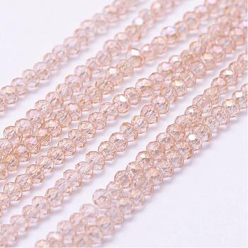 Electroplate Glass Beads Strands, Full Rainbow Plated, Faceted, Rondelle, Lavender Blush, 2.5x1.5~2mm, Hole: 0.5mm, about 185~190pcs/strand, 13.7 inch~14.1 inch