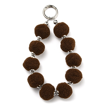 Phone Lanyard Universal Plush Ball Wrist Lanyard, with Alloy Findings, for Smartphone Case Bag Car Keys Decoration, Coconut Brown, 155mm