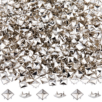 500Pcs Brass Studs Rivets, for DIY Leather Craft, Square, Platinum, 10x10x3~5mm