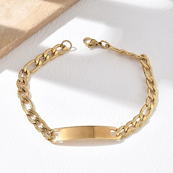 304 Stainless Steel ID Bracelets, Curb Chain Bracelets for Women, Ion Plating(IP), Long-Lasting Plated, Golden, 8.66 inch(22cm), link: 43x8mm