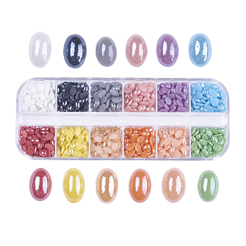 12 Colors Pearlized Plated Handmade Porcelain Cabochons, Oval, Mixed Color, 6x4x2mm, 90pcs/color, 1080pcs/box