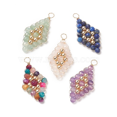 Golden Mixed Color Rhombus Mixed Stone Pendants