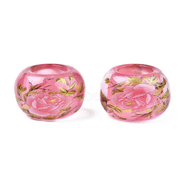 Flower Printed Transparent Acrylic Rondelle Beads(TACR-S160-01-E04)-2