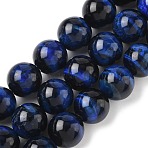 Natural Tiger Eye Bead Strands, Round, Dyed & Heated, Dark Blue, 14mm, Hole: 1.2mm, about 28pcs/strand, 15.35 inch(39cm)(G-P230-08-B-14mm)