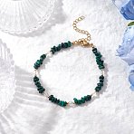 Natural Malachite Chip Beaded Bracelets for Women, with 304 Stainless Steel Chain Extenders and Glass Bead, 7-3/8 inch(18.6cm)(X-BJEW-JB11742-10)