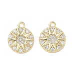 Brass Micro Pave Clear Cubic Zirconia Charms, Flat Round Sun Charms, Real 18K Gold Plated, 12x9.5x2mm, Hole: 1.2mm(KK-C259-03G)