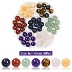 56Pcs 7 Styles Natural Green Aventurine & Lapis Lazuli & Rose Quartz & Carnelian & Tiger Eye &  Malaysia Jade & Yellow Jade Round Beads, Mixed Dyed and Undyed, 10mm, Hole: 1~1.2mm, 8pcs/style(G-YW0002-61A)