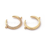 Brass Micro Pave Cubic Zirconia Links, Clear, Cadmium Free & Nickel Free & Lead Free, Moon, Real 18K Gold Plated, 21.5x15x2mm, Hole: 1mm(X-ZIRC-G109-56G-NR)