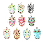Printed Alloy Pendants, Platinum, Owl Charm, Mixed Color, 23x13.5x2mm, Hole: 1.7mm(ENAM-D051-15P)