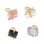 Brass Pave Cubic Zirconia Charms, Gift Charms, Single Stone Charms, Rack Plating, Long-Lasting Plated, Lead Free & Cadmium Free, Real 18K Gold Plated, Mixed Color, 8.5x8x8mm, Hole: 1.8mm(CU-CBABEB3-05G)