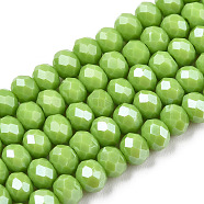 Electroplate Glass Beads Strands, Pearl Luster Plated, Faceted, Rondelle, Yellow Green, 3.5x3mm, Hole: 0.4mm, about 123~127pcs/strand, 13.7~14.1 inch(35~36cm)(EGLA-A034-P3mm-A28)