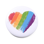 Rainbow Heart Iron Brooch, Flat Round Pride Pin, White, 44x8mm, Pin: 0.7mm(JEWB-P009-B02)