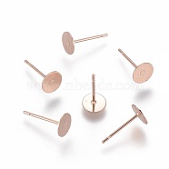 304 Stainless Steel Stud Earring Findings, Flat Round, Rose Gold, 6x0.3mm, Pin: 0.7mm(STAS-H436-24RG-6mm)