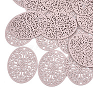 430 Stainless Steel Filigree Pendants, Spray Painted, Etched Metal Embellishments, Oval, Pink, 31x23.5x0.3mm, Hole: 1.8mm(X-STAS-T042-12E)