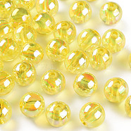 Transparent Acrylic Beads, AB Color Plated, Round, Yellow, 10x9mm, Hole: 2mm, about 940pcs/500g(MACR-S370-B10mm-717)