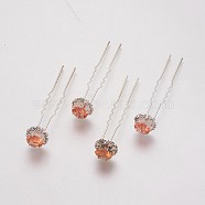 (Defective Closeout Sale), Lady's Hair Forks, with Silver Color Plated Iron Findings and Rhinestone, Flower, Topaz, 72mm(PHAR-XCP0001-B01)