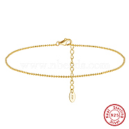 925 Sterling Silver Ball Chain Anklet, Real 14K Gold Plated, 8-5/8 inch(21.8cm)(AJEW-Z029-18G)
