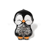 Zinc Alloy Rhinestone Brooches, Enamel Pins, Penguin, Black, 31.5x20x5.5mm(JEWB-E037-02B-06)